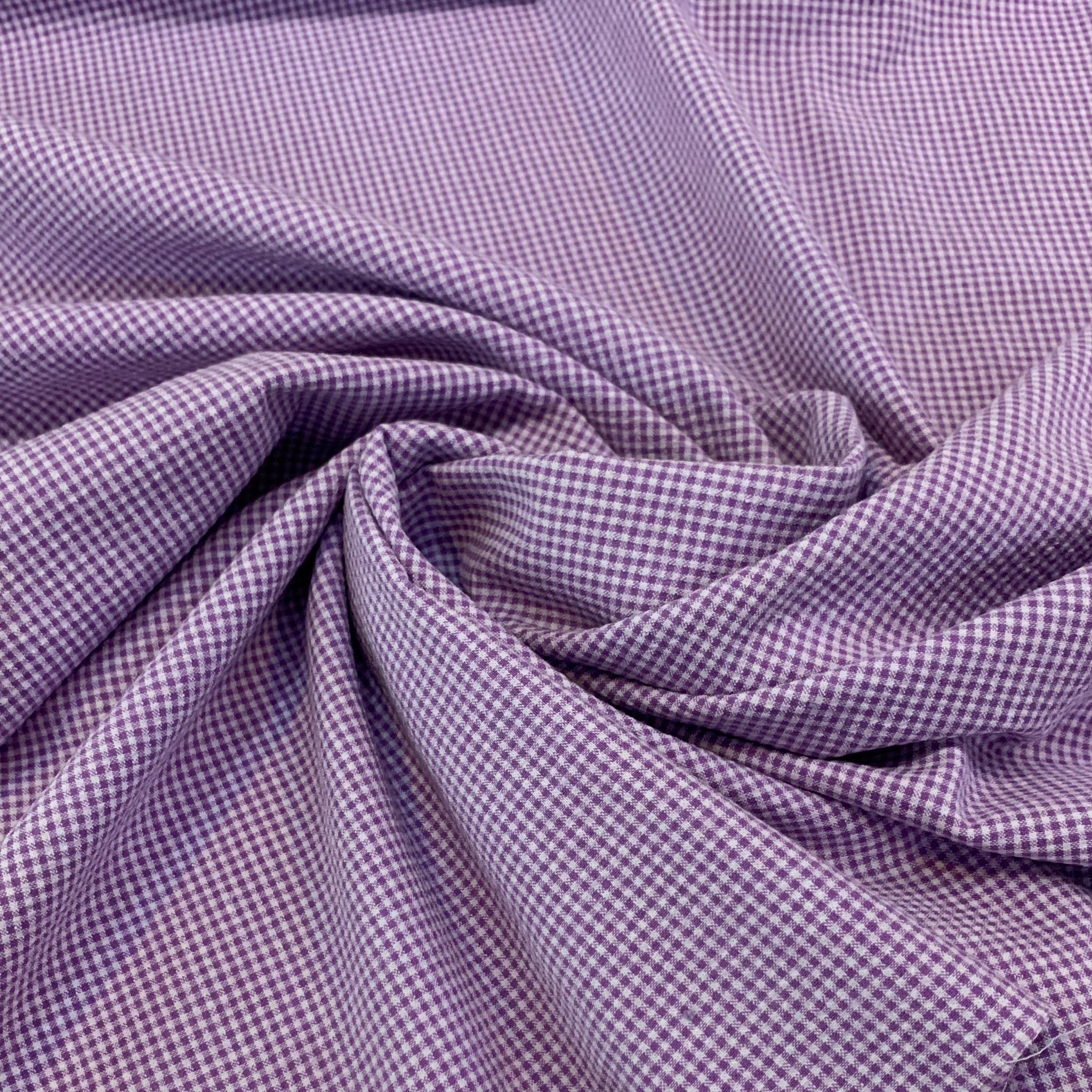 Mini Gingham Cotton Seersucker Fabric - Purple