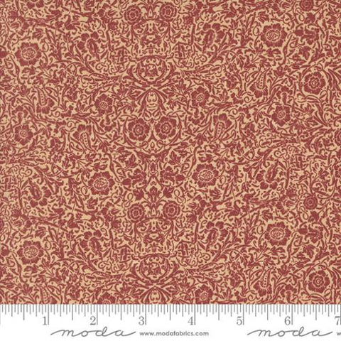 A Vintage Christmas Amaryllis Damask Cotton Fabric - Red 9786 23