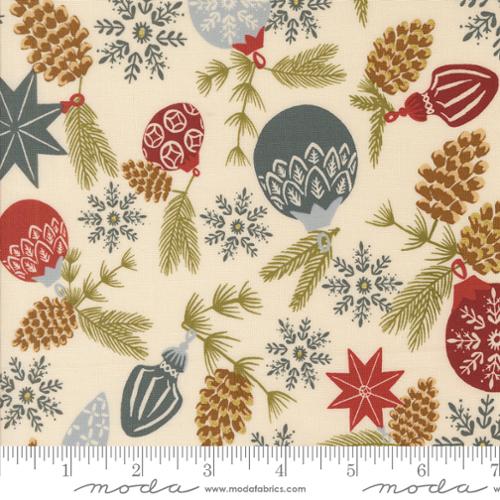 Old World Yuletide Branch and Baubles Cotton Fabric -Eggshell 45621 11M