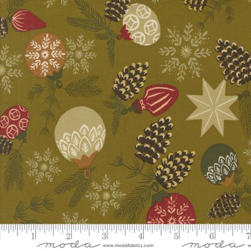 Old World Yuletide Branch and Baubles Cotton Fabric - Pickle 45621 12M