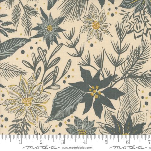 Old World Yuletide Poinsettia Mix Cotton Fabric - Eggshell 45623 11M
