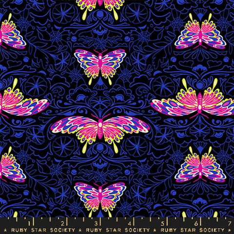 Glow Garden Morning Moth Cotton Fabric - Black RS2116 19