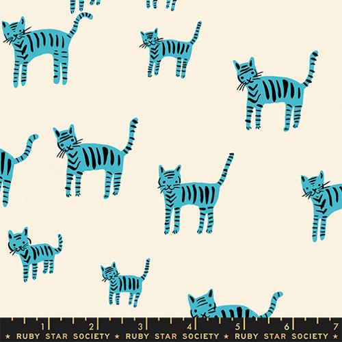 Catnap Tiger Stripes Cotton Quilting Fabric - Turquoise RS4132 14