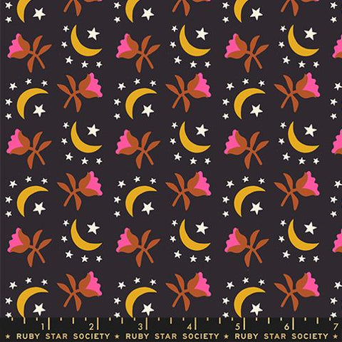 Catnap Moonflower Cotton Quilting Fabric - Black RS4133 16