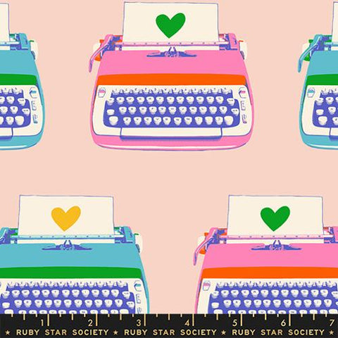 Best Day Ever Typewriters Cotton Fabric - Vintage Pink RS0104 13