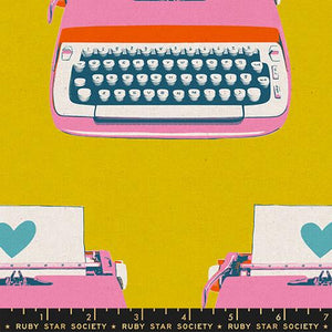 Best Day Ever Typewriters Linen Cotton Canvas Fabric - Golden RS0108 17L