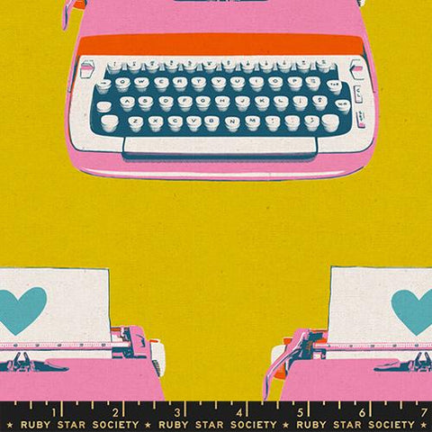 Best Day Ever Typewriters Linen Cotton Canvas Fabric - Golden RS0108 17L