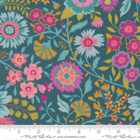 Parlor Wild And Free Cotton Fabric - Peacock 11961 16