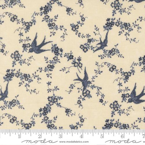 Bluebirds Nest Happy Bluebird Cotton Fabric - Cream 9800 21