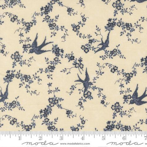 Bluebirds Nest Happy Bluebird Cotton Fabric - Cream 9800 21