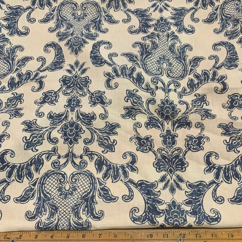 Sydney Print Midweight Linen Fabric - Blue Damask