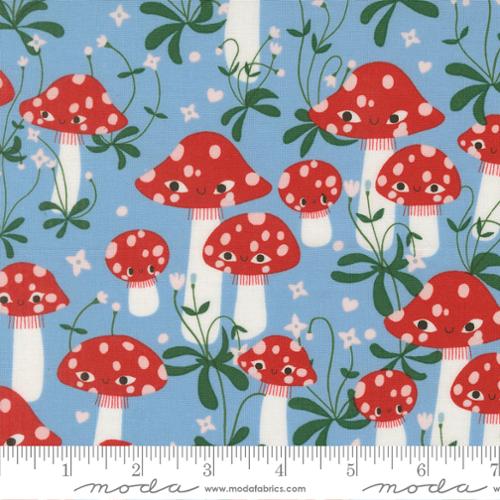 Funny Valentine Mushrooms Cotton Fabric - Sky 37141 25