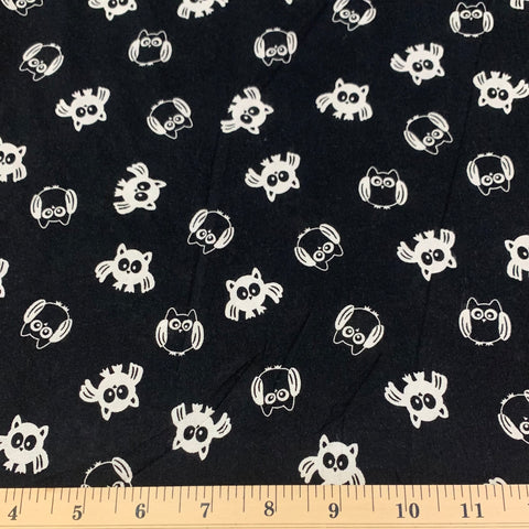 Owls? Bats? Rayon Challis Fabric - Black