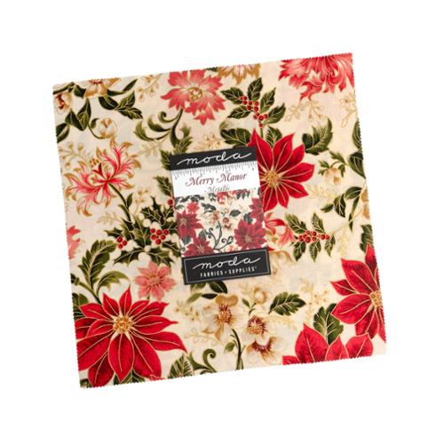 Merry Manor Metallic Holiday Cotton Fabric Layer Cake