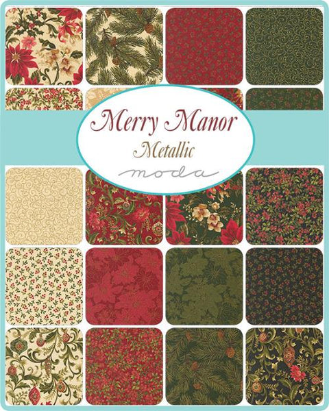 Merry Manor Metallic Holiday Cotton Fabric Layer Cake