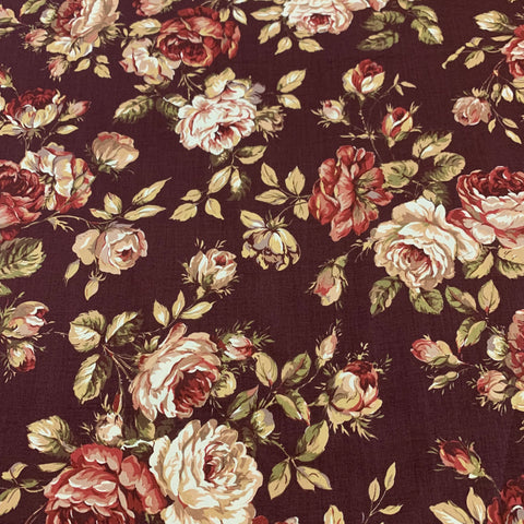 Ruru Bouquet Classic Library 3 Cotton Sheeting Fabric - Maroon RU2460 11D