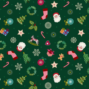 Oh Christmas Tree Little Festive Things Cotton Fabric - Green C120-3