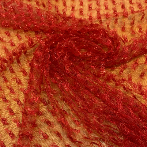 Sparkle Fringe Mesh Fabric - Red