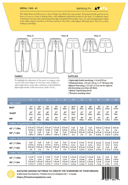 Sepia Pants and Shorts Pattern No. 41 - sizes 0-20