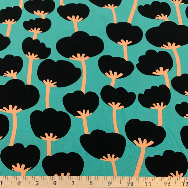 Nerida Hansen Poppies Rayon Challis Fabric - Teal