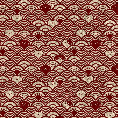 Fuku Fuku Sashiko Cat Dobby Cotton Fabric - Red