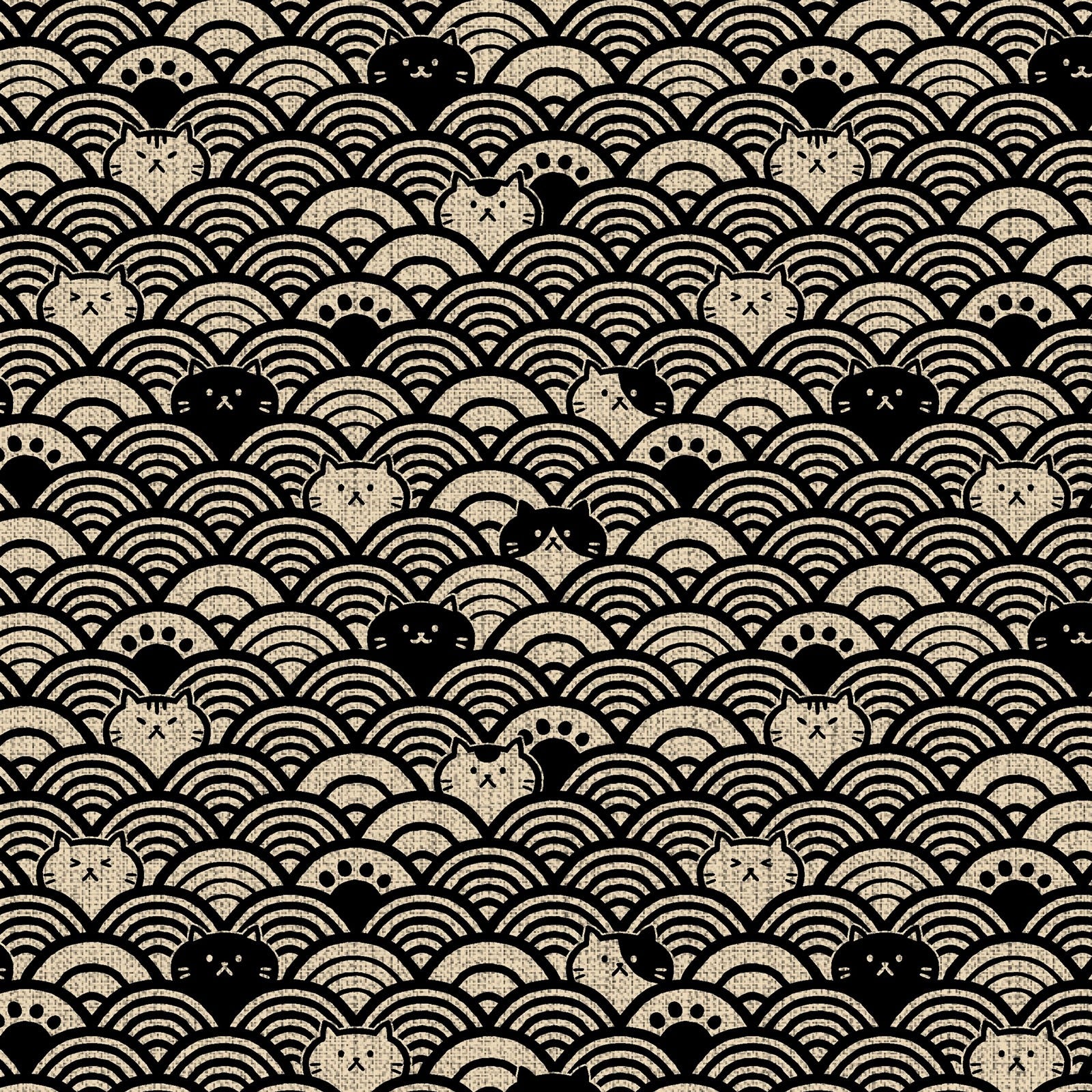 Fuku Fuku Sashiko Cat Dobby Cotton Fabric - Black