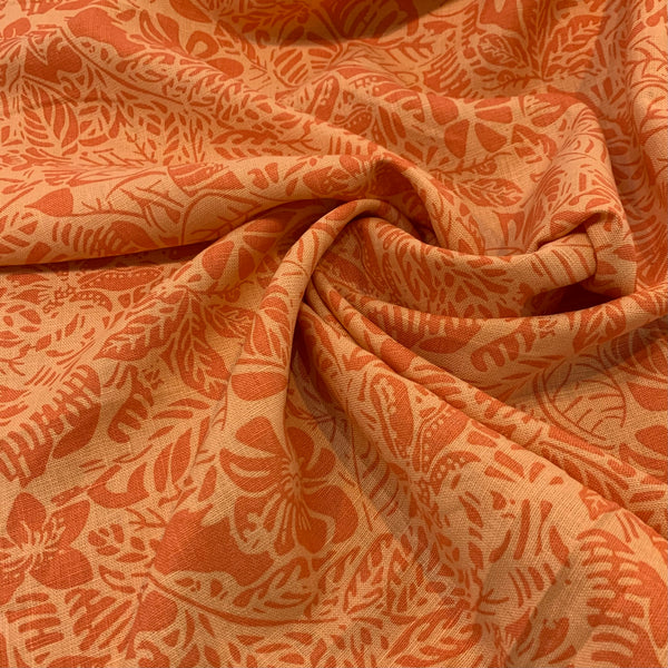 Sydney Print Midweight Linen Fabric - Orange Leaves