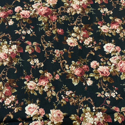 Ruru Bouquet Classic Library 3 Cotton Sheeting Fabric - Black RU2460 12E