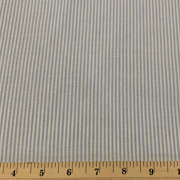 Striped Cotton Seersucker Fabric - Light Blue