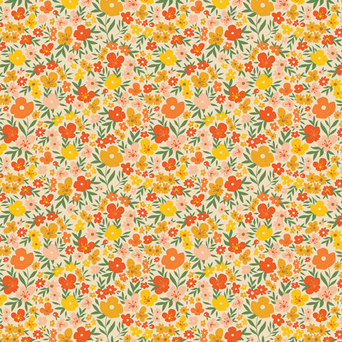 Flowery Meadow Sunlit Cotton Flannel Fabric - F-14404a