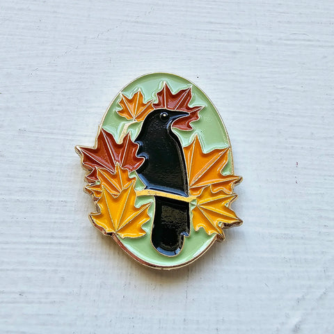 Autumn Crow Enamel  Needle Minder