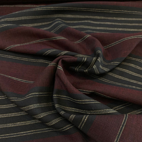 Midweight Linen Fabric - Burgundy and Midnight Bold Stripe