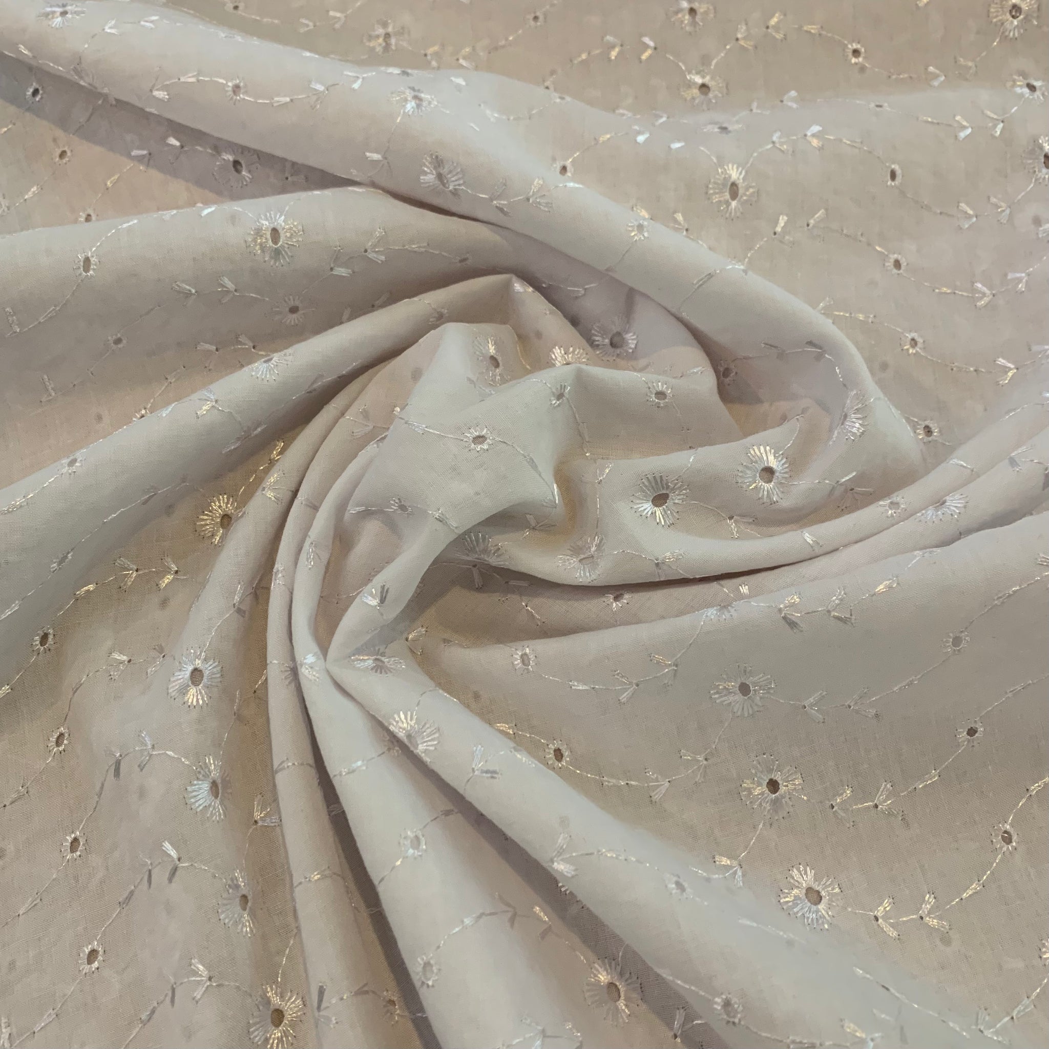 Cotton Polyester Eyelet Fabric - White