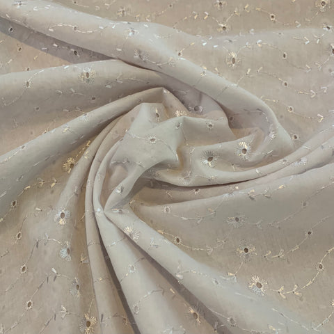 Cotton Polyester Eyelet Fabric - White
