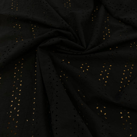 Cotton Linen Eyelet Fabric - Black