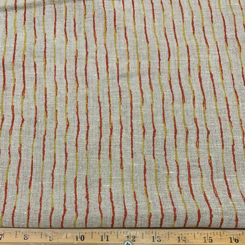 Sydney Print Midweight Linen Fabric - Oatmeal w/ Red and Yellow Squiggles