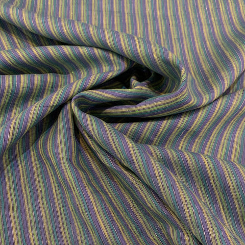 Striped Mid-Weight Linen Fabric - Teal Green Lime and Periwinkle