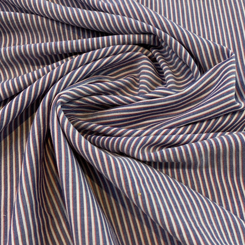 Woven Stripe Cotton Shirting Fabric - Red White Blue