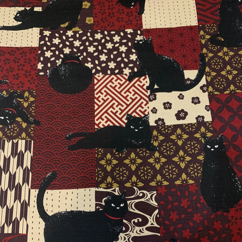 Japanese Style Cat w/ Sachiko Background Dobby Cotton Fabric