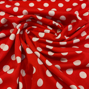 Polka Dot Rayon Challis Fabric - Red and White