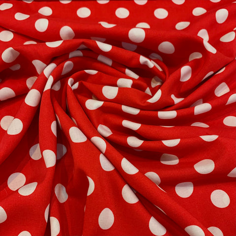 Polka Dot Rayon Challis Fabric - Red and White