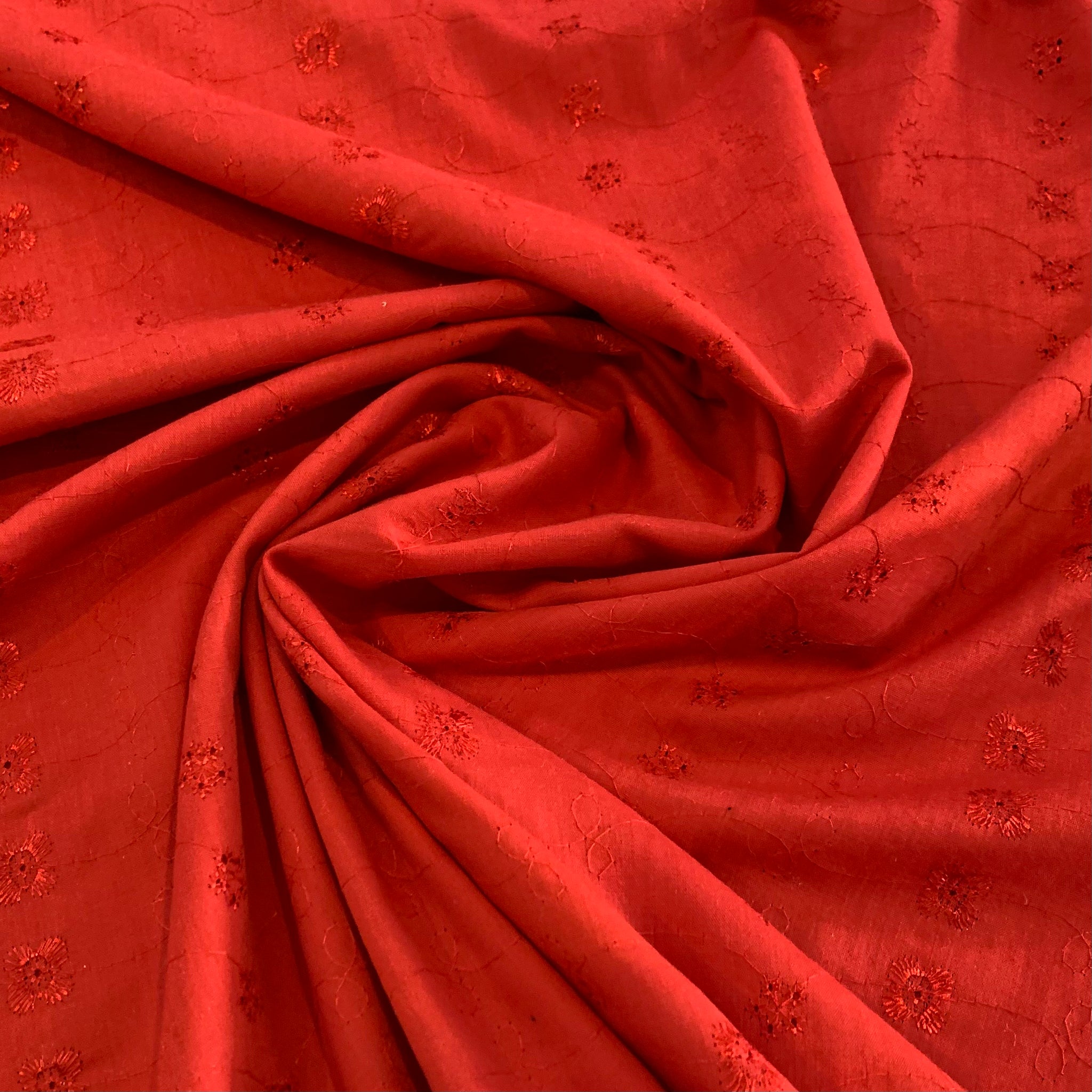 Cotton Polyester Eyelet Fabric - Red