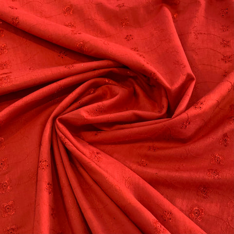 Cotton Polyester Eyelet Fabric - Red