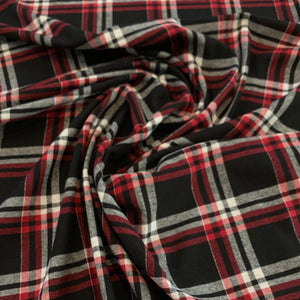 Plaid Cotton Flannel Fabric - Red Black White