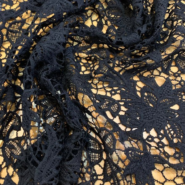 Double Scalloped Polyester Lace Fabric - Black