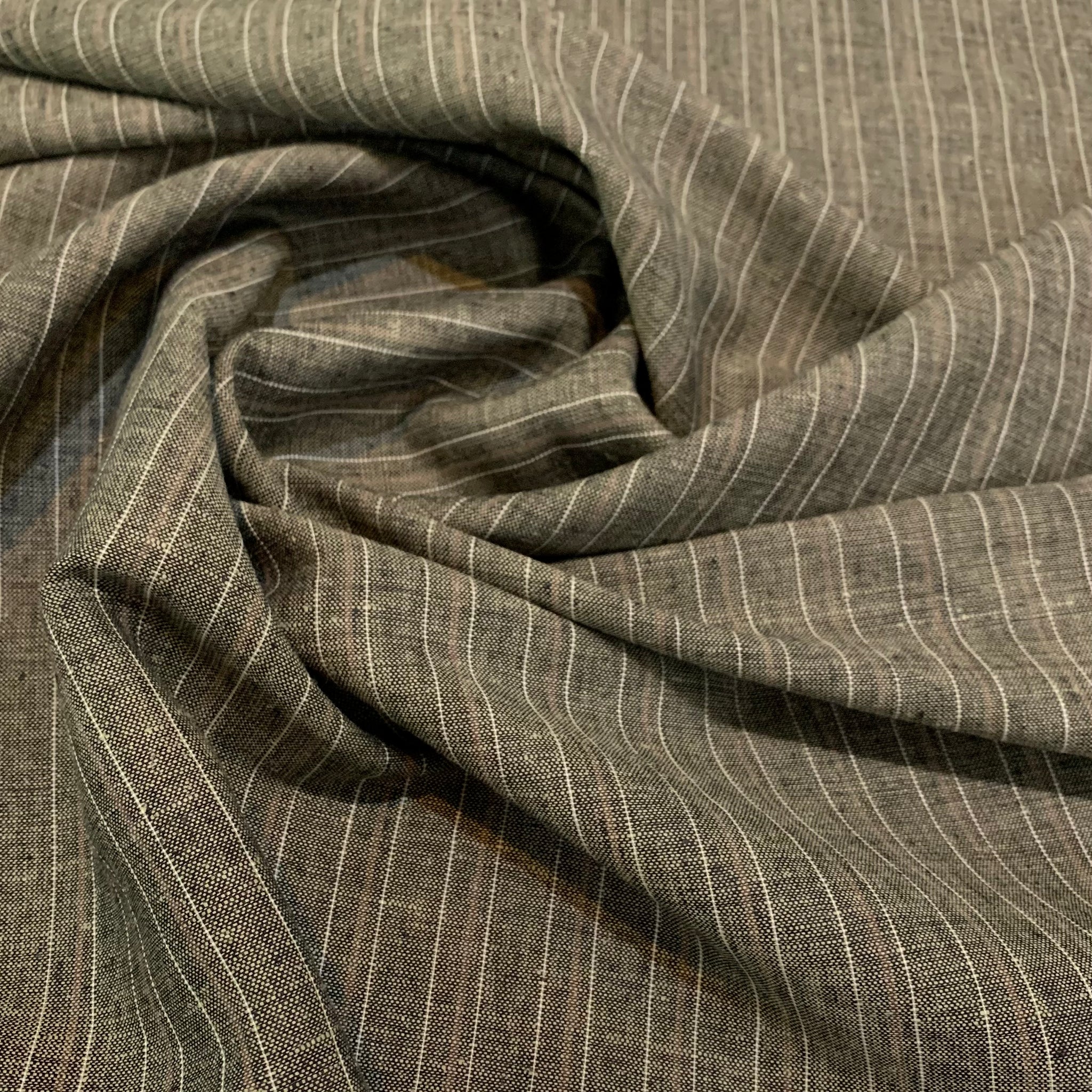 Striped Mid-Weight Linen Fabric -Green/Gray and Black