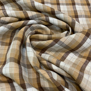Plaid Linen Fabric - Brown and Tan