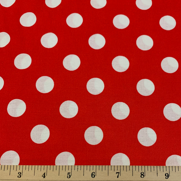 Polka Dot Rayon Challis Fabric - Red and White