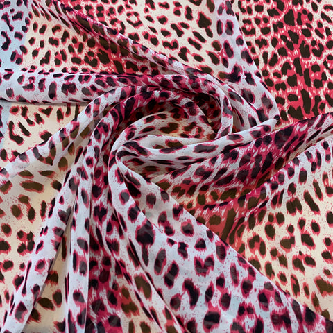 Silk Chiffon Pink Leopard Print Fabric