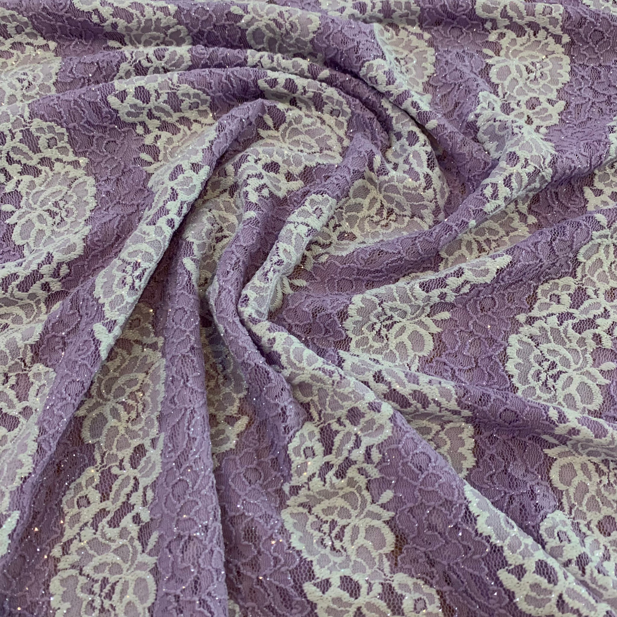 Glitter Stripe Stretch Lace Fabric - Lavender